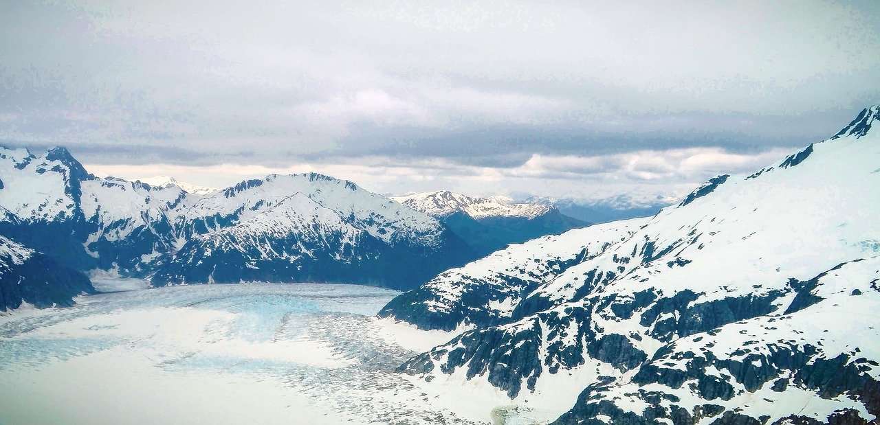 Aerial view of the Juneau Icefield above Mendenhall Glacier