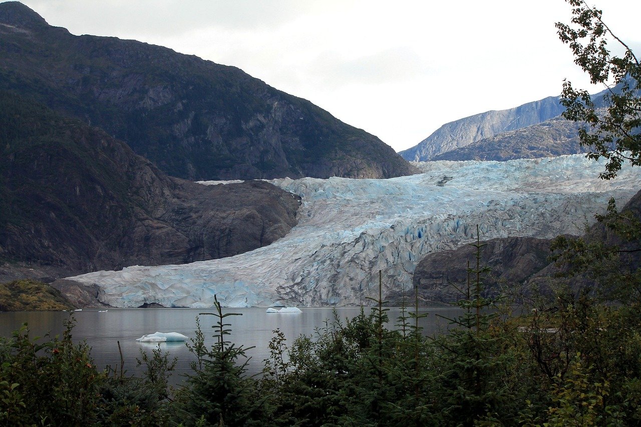Mendenhall Glacier viewed across Mendenhall Lake, Juneau Alaska